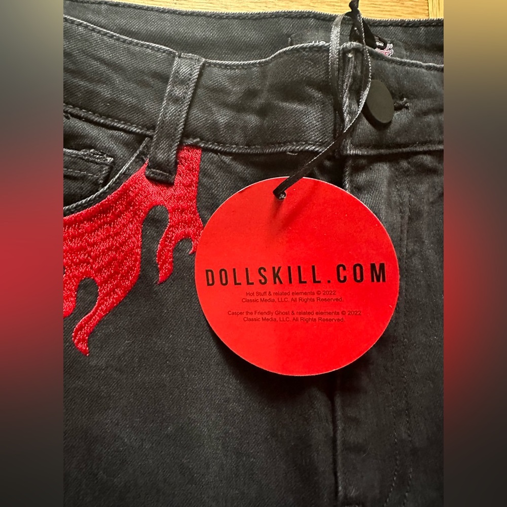 Dolls Kill Black and Red Flame Boot Cut Jeans - Picture 5 of 9